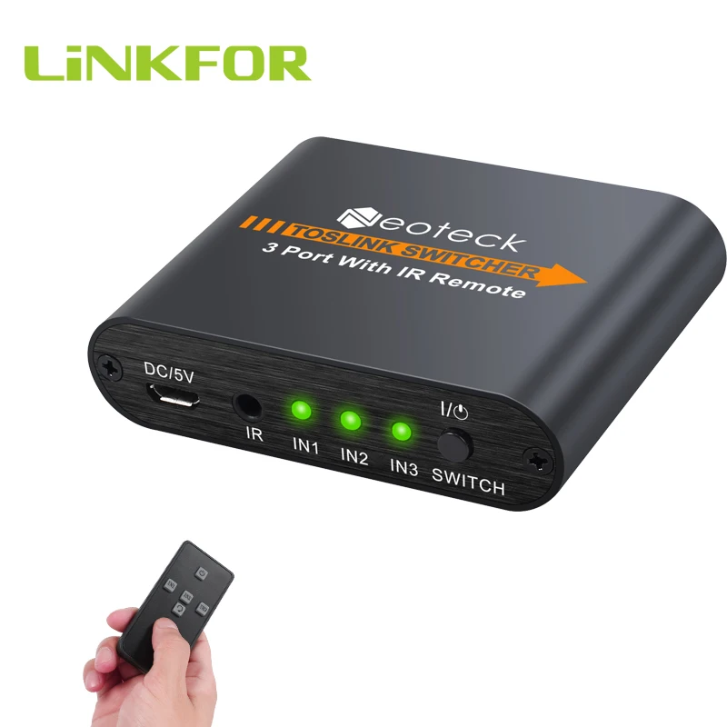 LiNKFOR SPDIF/Toslink Switcher 3x1 с ИК цифровым оптическим аудио переключателем 3 в 1 из SPDIF