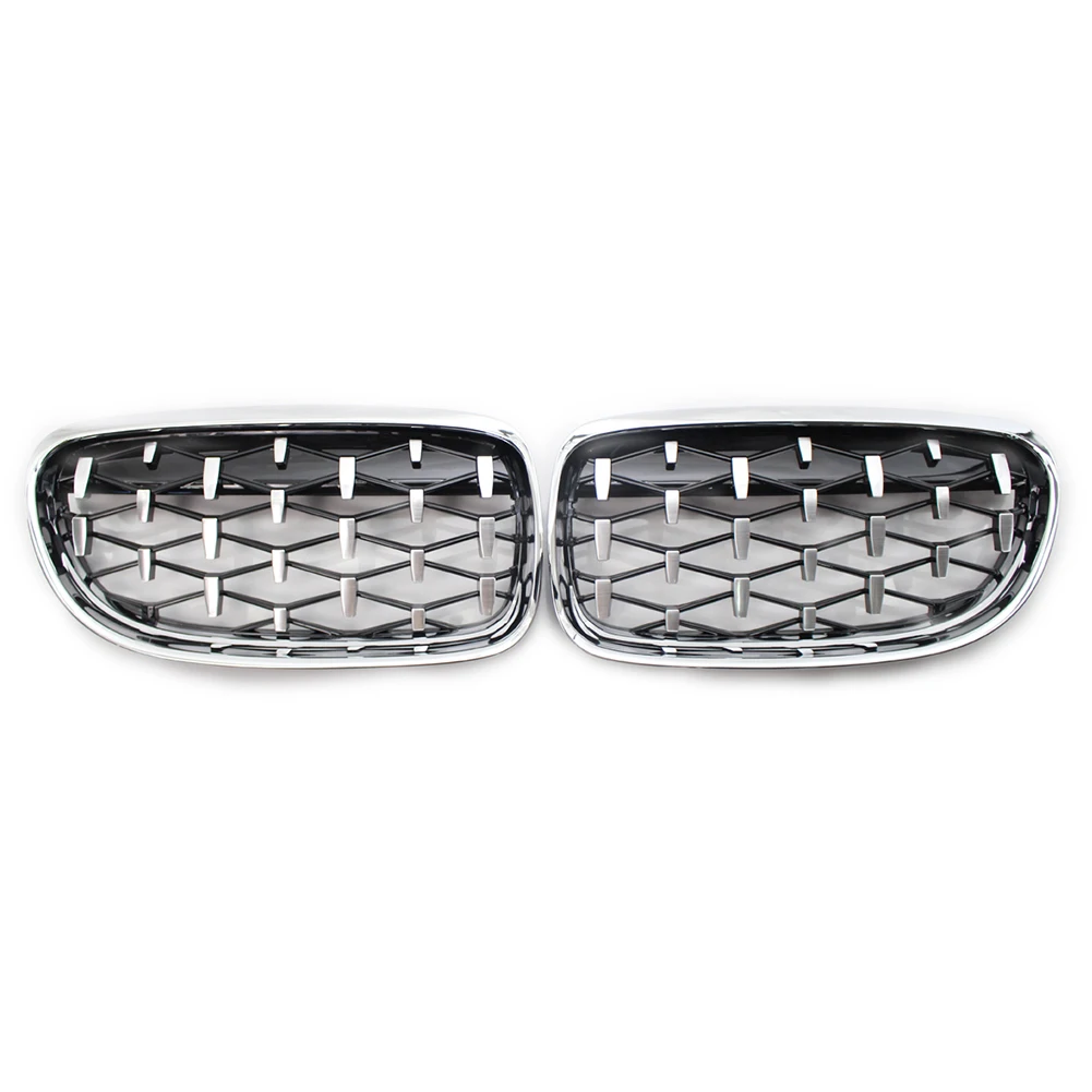 VODOOL Left Right Chromed Diamond Kidney Grille Grill for BMW E90 E91 3 Series Facelift Double Slat Sport Style Gloss Black
