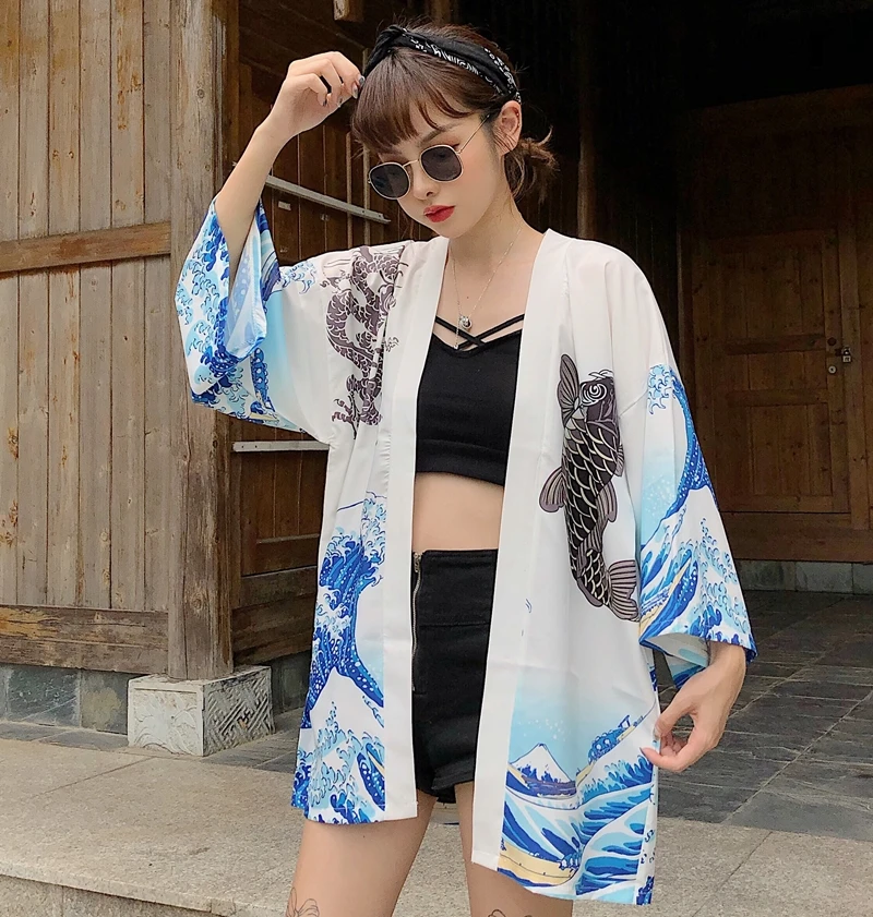 Женские топы и блузки harajuku kawaii рубашка Японская уличная одежда наряд кимоно кардиган женский юката блузка для женщин AA001