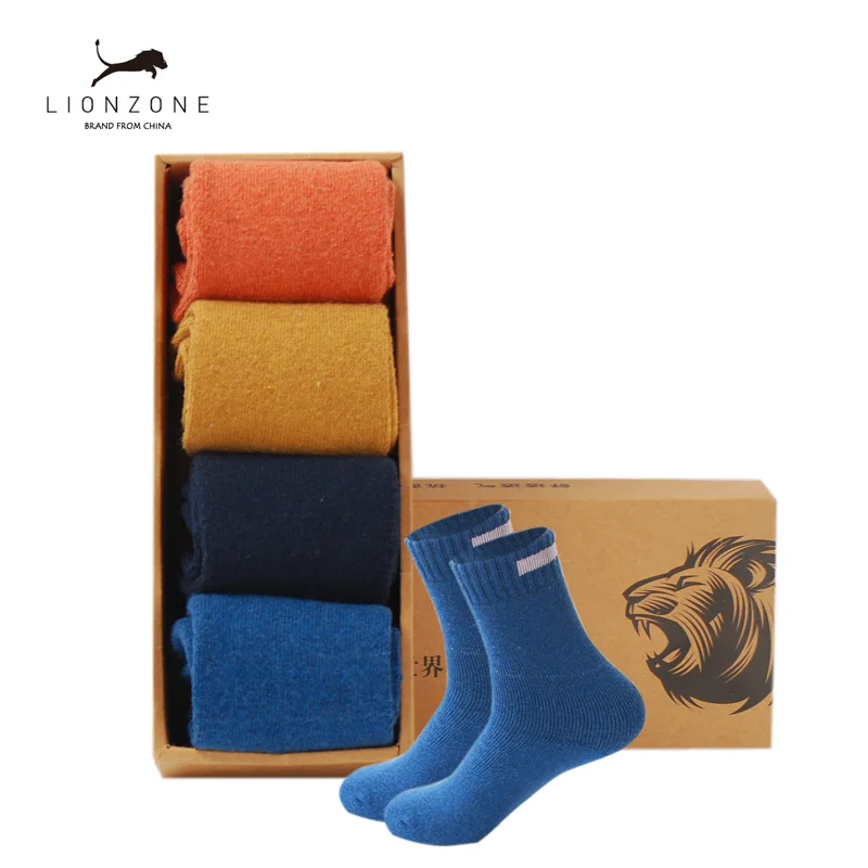 Толстые шерстяные носки Для мужчин Бизнес Повседневное Calcetines Invierno мужские носки ткань знак контракт дизайн LIONZONE бренд 1 лот = 4 шт