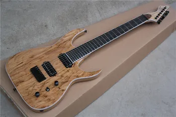 

2019 new + factory + 27'' scale length black machine electric guitar 7 strings black machine guitar spalted maple top 3 Pec neck