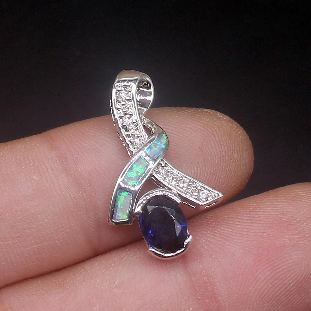 Gemstonefactory Jewelry Big Promotion 925 Silver Unique White Opal Sapphire Women Ladies Gifts Necklace Pendant 20214529