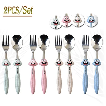 

Cute Set of Spoons and Forks Silverware Cutlery for Kid Environmentally Friendly Dinnerware Trending Products 2018 2pcs/Set Pink