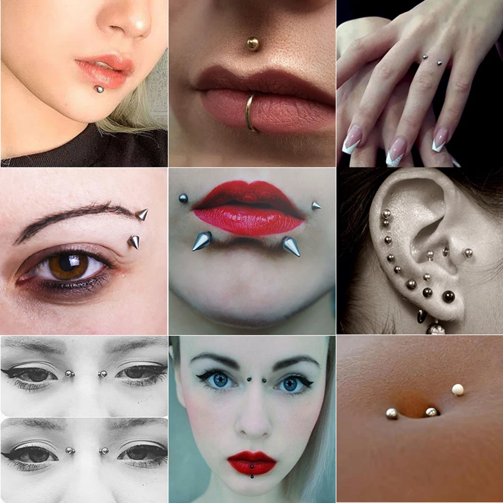 Piercing Jewelry Sticker Fake Belly Eyebrow Lip Piercing Stud Non Piercied Earring Stud Set Fake Nose Ring Piercing Dermal Anchor