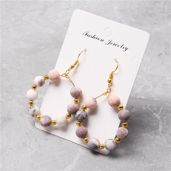 

Pink Zebra Dangles Round Circle Drop Earring Natural Stone Beads Earrings for Women Metal Statement Eardrop Party Gifts Jewelry