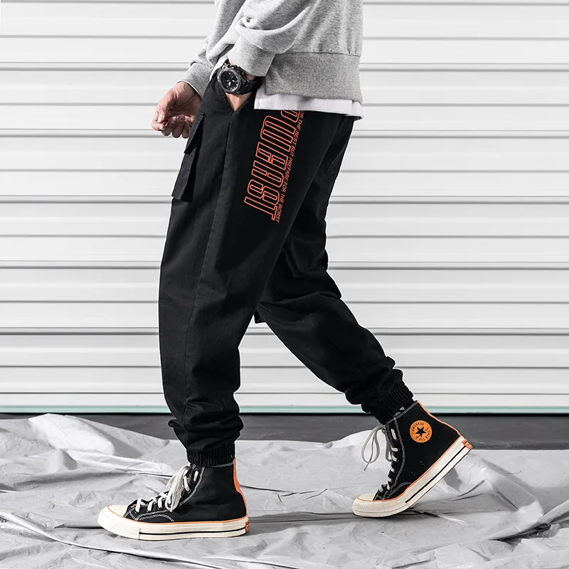 

2019 Spring New Style Origional Popular Brand Japanese-style Bib Overall Men's Beam Leg Trousers Printed Letter Harem Casual Pan