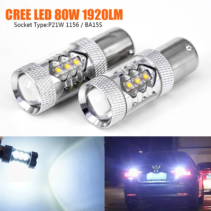 2 шт белый 6000K Авто 800lm 12~ 24V 1156 16LED 80w лампы заднего хода