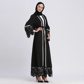 

Muslim Embroidery Abaya Beading Lace Maxi Dress Tunic Long Robe Gowns Kimono Ramadan Islamic Prayer Clothing Worship Service