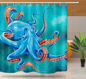 

cartoon octopus shower curtain fabric 3d bathroom shower curtains bathroom curtain hooks waterproof water repellent bathroom