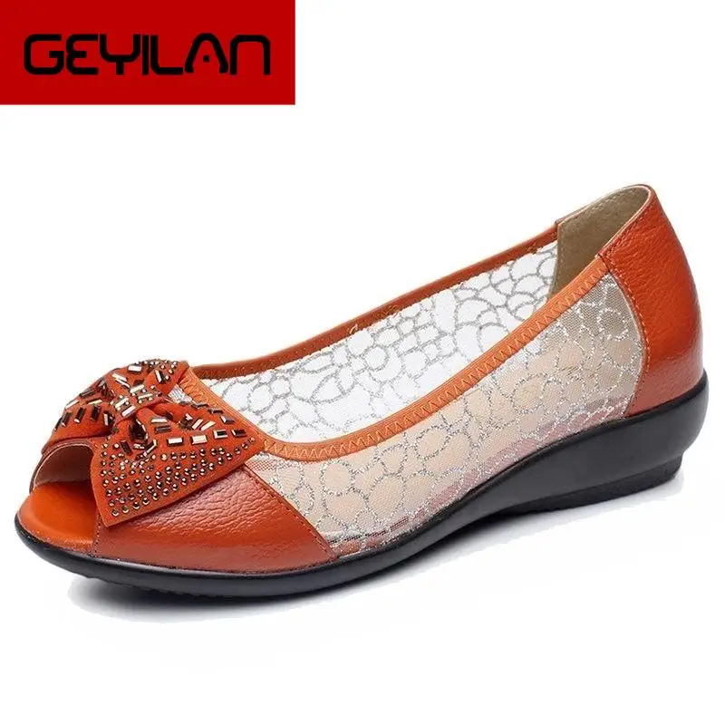 

New 2019 summer shoes women genuine leather casual wedges shoes sandal Peep Toe women's sandals Plus size(35-43)