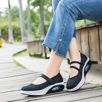

Large Size Platform Woman Shoes Air Sneakers Sport Woman Running Shoes for Sports Large Black Cushion Swing Toning Fitness E-399