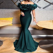 

Vintage Prom Dresses 2021 Aso Ebi Long Mermiad Off The Shoulder Ruffles Satin Plus Size Women Formal Evening Party Elegant Gowns