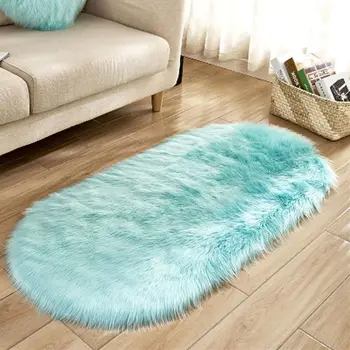 

Super Soft Oval Area Rug Faux Wool Fluffy Shaggy Kids Play Mat Baby Nursery Warm Floor Carpet Runner Chair Cover for Living Room