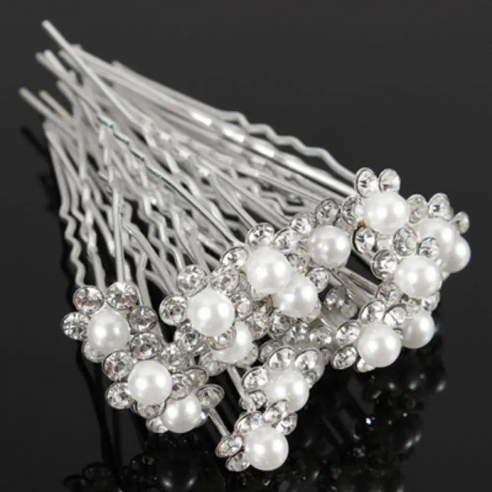 50/20 pcs/pack Women Flowers Hairpin Stick Wedding Bridal Crystal Flowers Hairpin U Shaped Hair Clip Hair Accessories Wholesale small hair clips