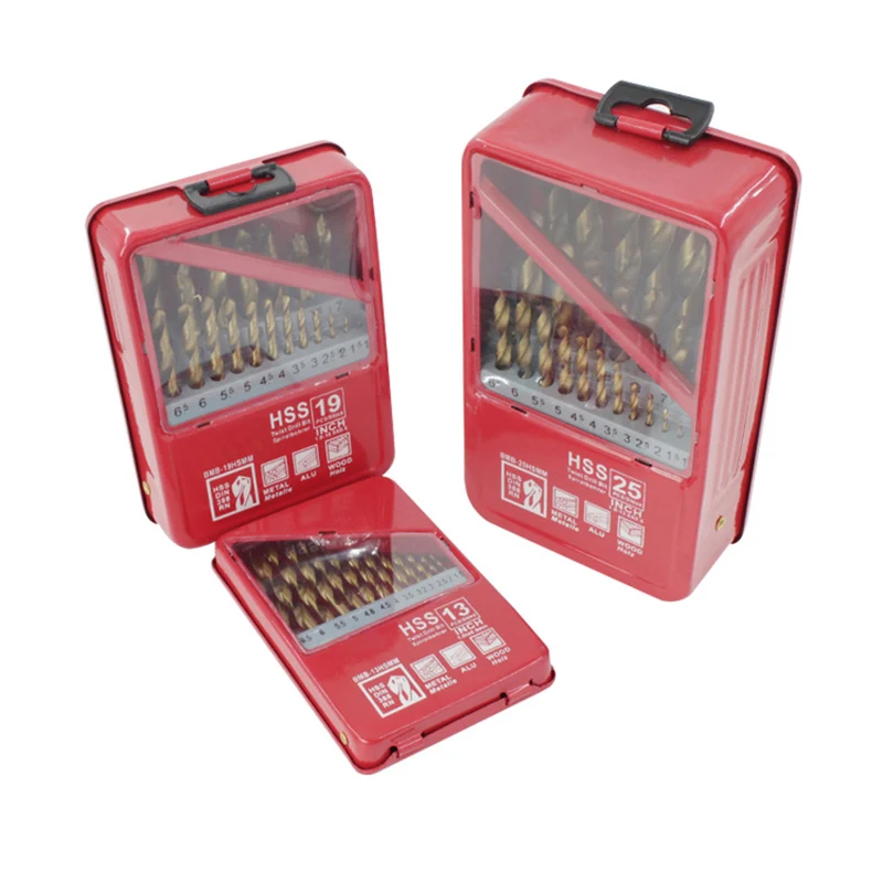 1.0~13mm HSS Twist Drill Bit Set Coated Titanium Metal Wood Working Drilling Power Tools 13/19/25PCS Set Handle Tool