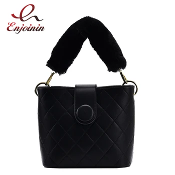 

Simple Rhombus Plush Handle Design PU Leather Small Bucket Bag Trend Autumn Ladies Shoulder Bag Ladies Messenger Bag Bucket Bag