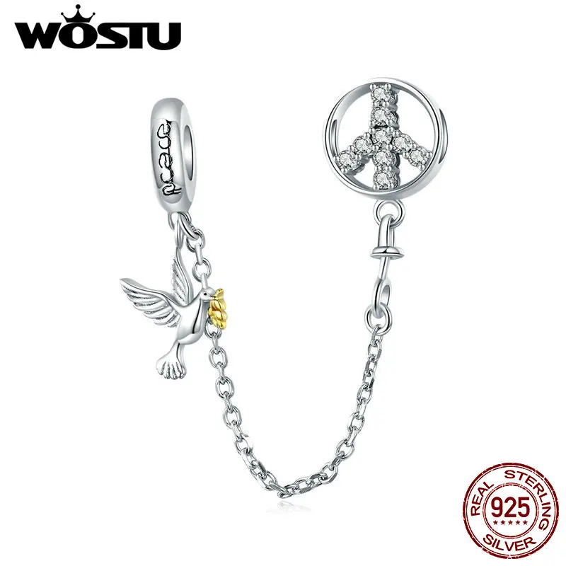 WOSTU Любовь цепь безопасности 925 пробы серебро мирные и любовь пробки подвески