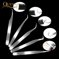 5 Pieces Set Eyelash Tweezer Bright Tweezers Lashes Extension Tweezer Stainless Steel Lash Clip Anti-static Eye Lash Tool Quewel 2