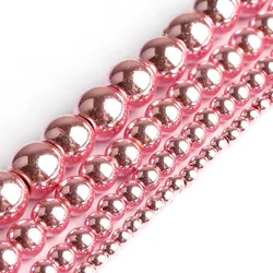 Rhodium Rose Gold Plated Hematite Beads - Premium Natural Stones for DIY Bracelet and Jewelry Making (Pink)