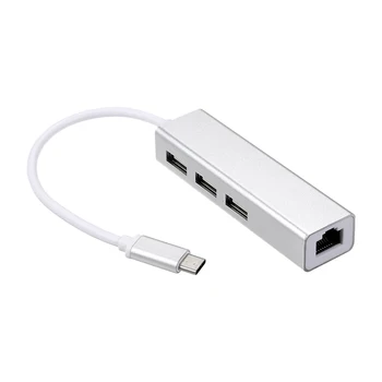 

USB 2.0 Type-C 3 Port HUB Fast Ethernet Adapter RJ45 100Mbps Network Card Expansion Converter