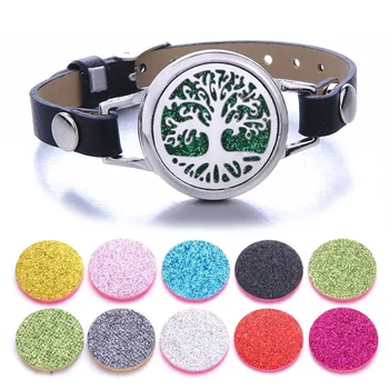 

Tree of Life Aromatherapy Jewelry Essential Oil Diffuser Locket Leather Bracelet Magnet Stainless Steel Perfume Aroma Bracelet