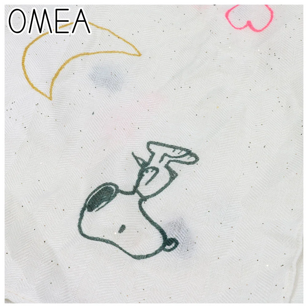 OMEA, шарф с мультяшной собакой, женский длинный шарф с блестками, шифон, арахис, шелковый шарф, женские шали и палантины, прекрасные весенние аксессуары