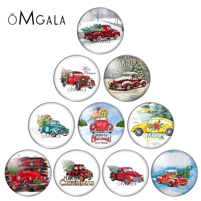 

Red Christmas car carrying Trees 8mm/10mm/12mm/18mm/20mm/25mm Round photo glass cabochon demo flat back Making findings