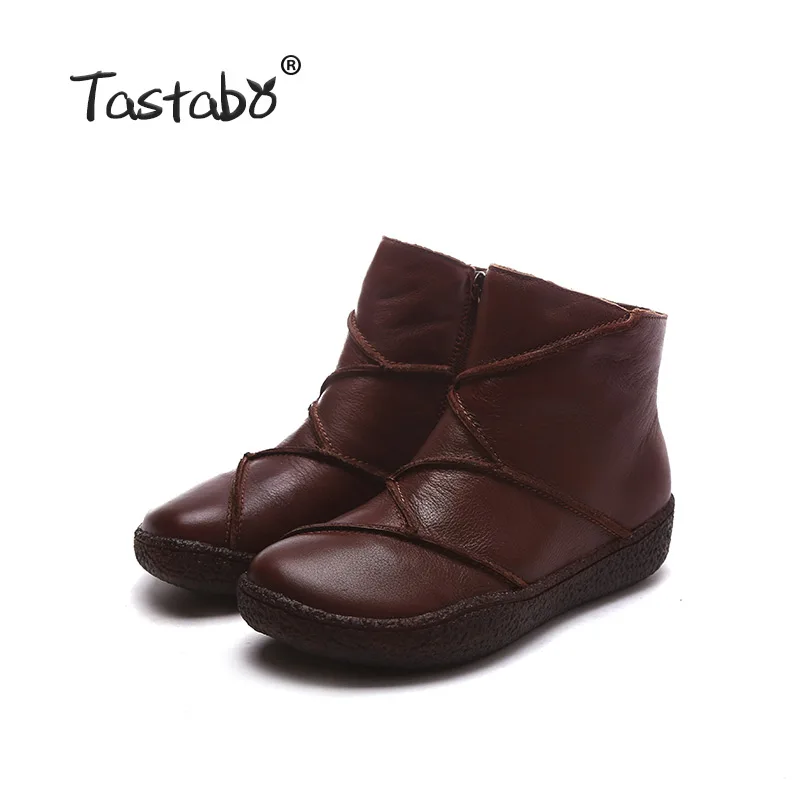 Brown Tastabo/Коллекция года; оригинальные ботинки из натуральной кожи ручной работы; женская обувь на среднем каблуке в стиле ретро; цвет коричневый, черный, SD1968-1; мягкая подошва; Повседневный стиль - Цвет: Brown