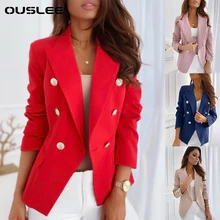 

OUSLEE Women Classic Baroque Designer Jacket Office Formal Double Breasted Textured Buttons Blazer Women Blazers High Quality