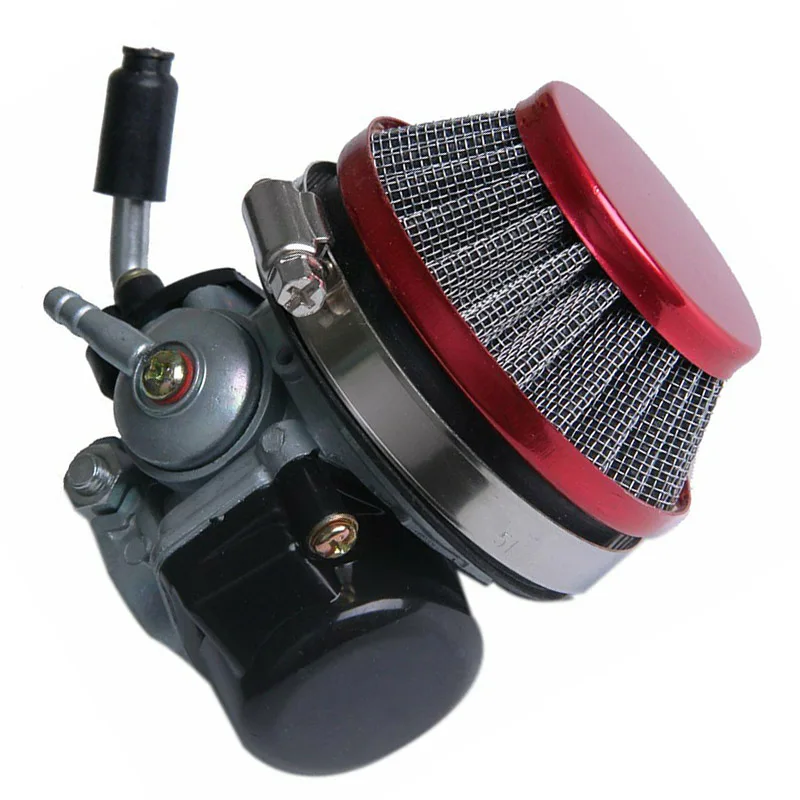 2 шт. карбюратор+ красный воздушный фильтр для 2 такта 49cc 50cc 66cc 80cc 2 тактный двигатель