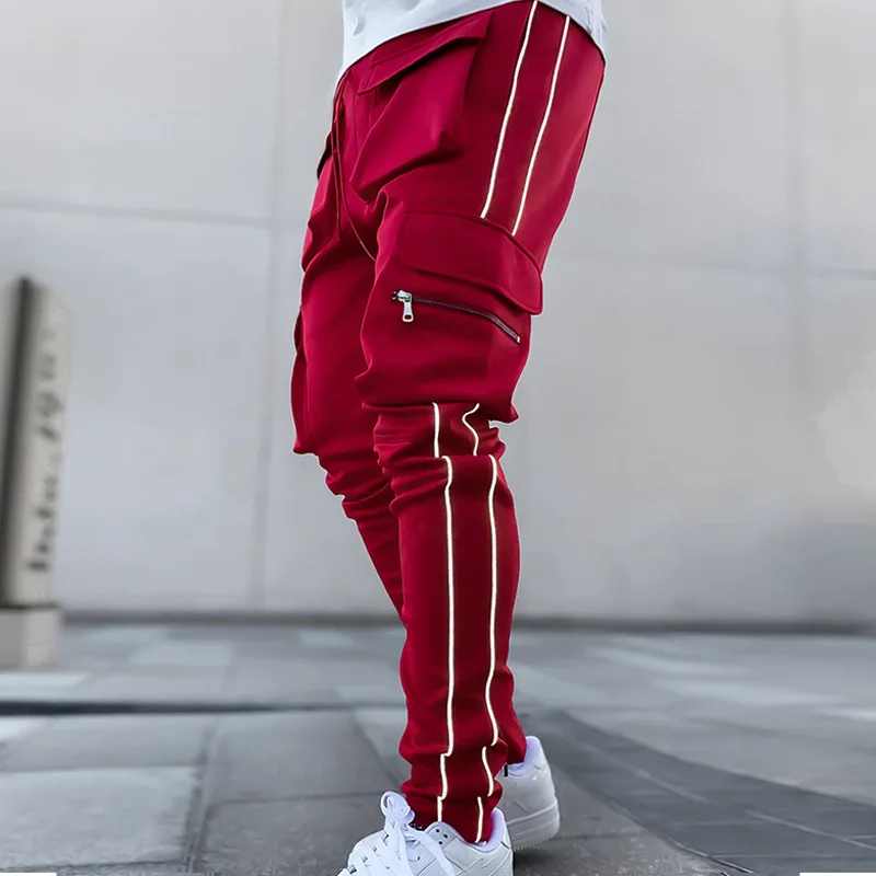 Men's Summer Cargo Casual Pants Hip Pop Joggers Reflective Multi-Pocket Trackpants Running Jogging Sports Trousers men trousers