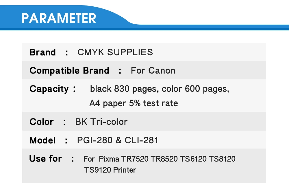 1 комплект совместимый для PGI-280 CLI-281 PGI280 подходит для Canon принтерам PIXMA TR8520 TS6120 TS8120 TS9120 принтеры