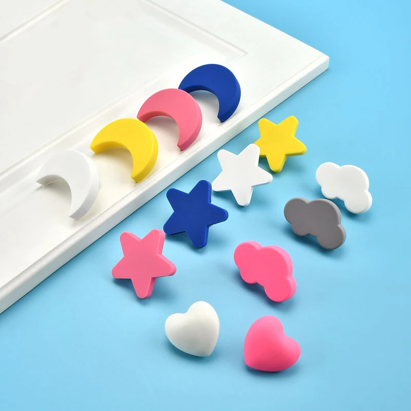 

Lovely Cartoon Kids Room Cabinet Knobs and Handles Moon Star Furniture Handles PVC Cloud Drawer Knobs Cabinet Pulls for Kids