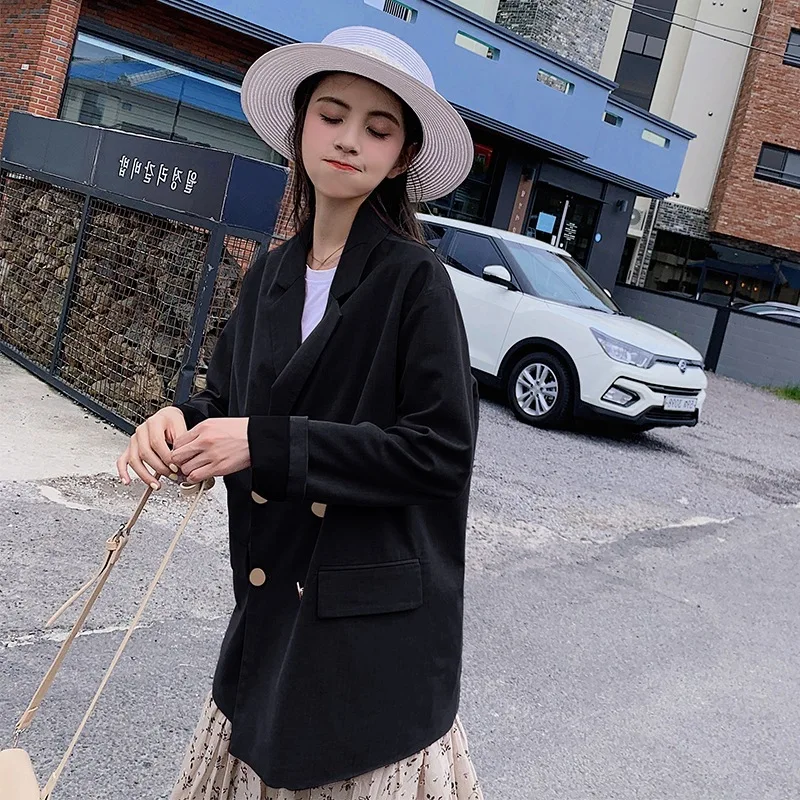 

Photo Shoot South Korea Ulzzang Sweet Magenta Double Breasted Loose-Fit Versatile Mid-length Ol Small Suit Coat Women's