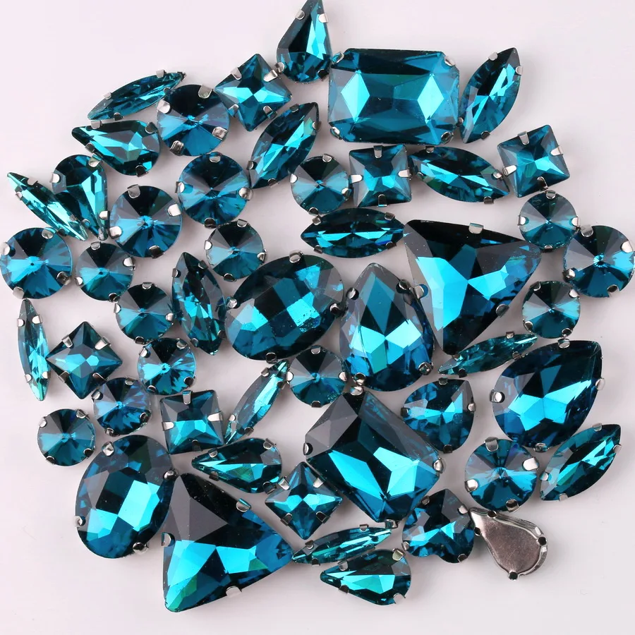 Silver Claw Setting Crystal Rhinestones - 50pcs Mixed Shapes, Clear & Jelly Candy AB