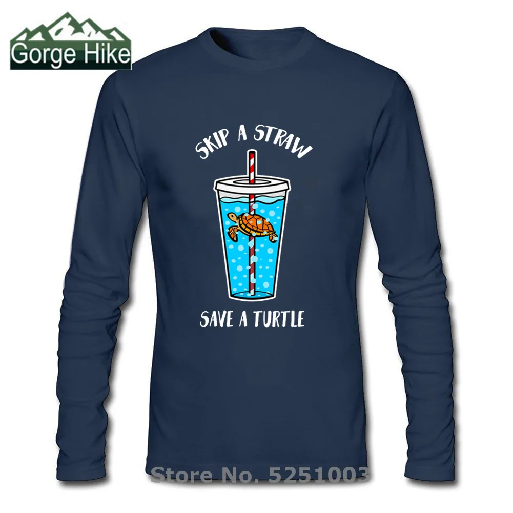 Skip A Straw Save Turtle Футболка мужская чашка загрязнения пластик океан с длинными