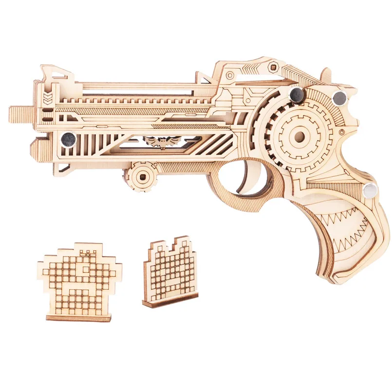 

DIY 3D Gun with Rubber Band Bullet Wooden Gun Model Puzzle Game for Children Adult Handmade Wood Collection Toy Home Decor Gifts