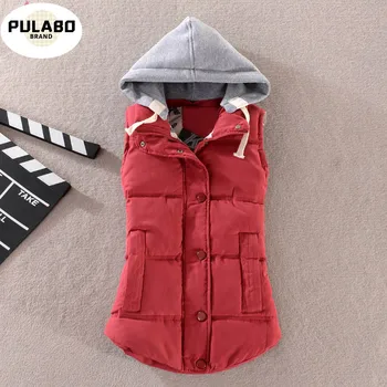 

2020 New Arrival Women Vest Female Warm Sleeveless Jacket Cotton Solid Hooded Vest For Outerwear For Ladies Femme
