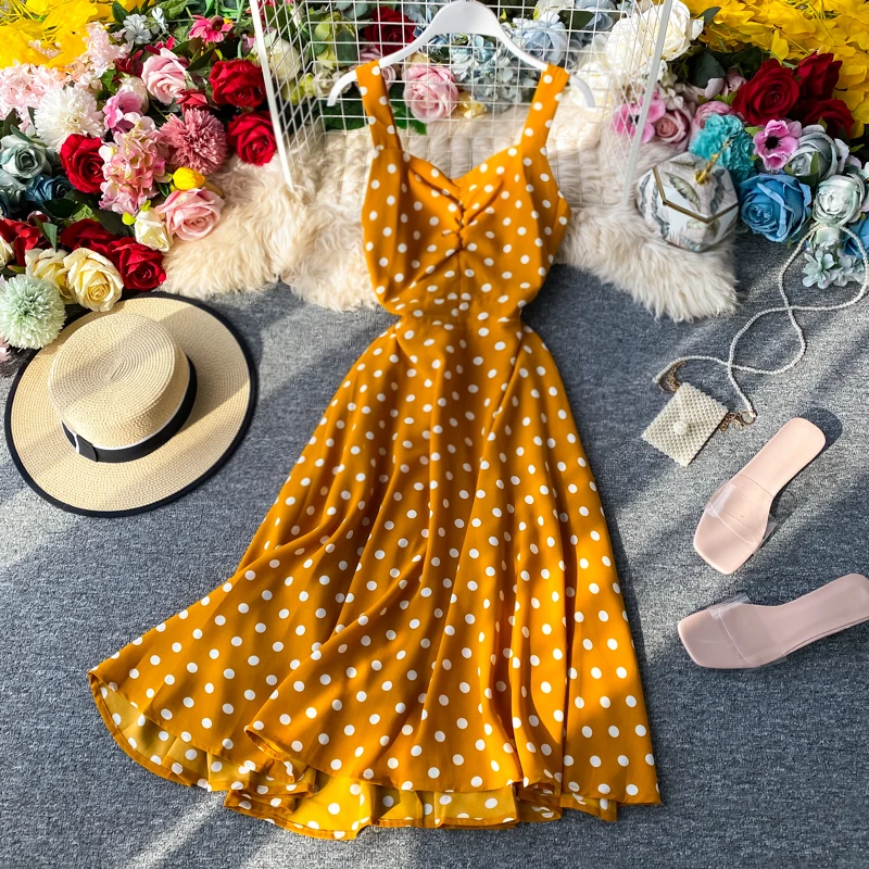 Женское вечернее платье Kleid желтое облегающее в горошек с открытой спиной стиле