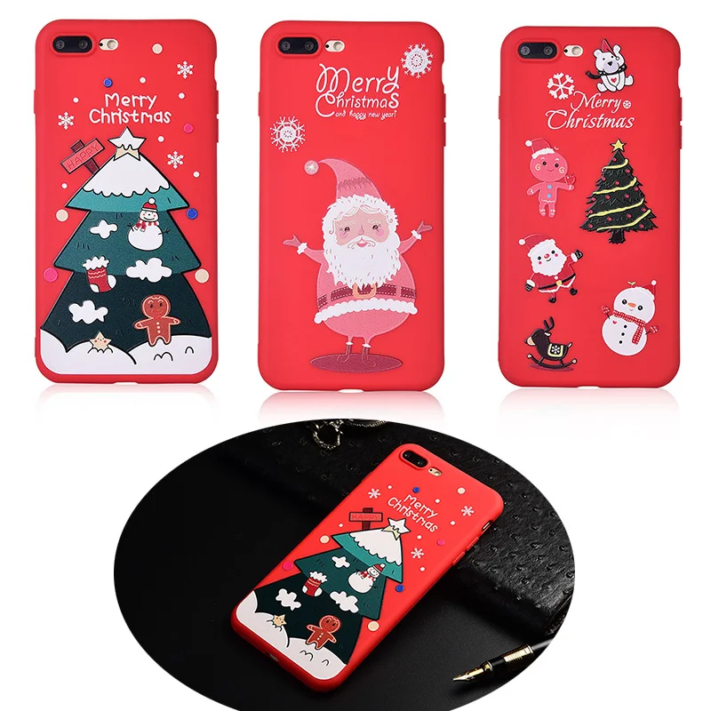 Red Cartoon Back Case for iPhone XR X XS MAX Santa Claus Christmas Tree Patterned cover 7 8 6s Plus Fundas Coque | Мобильные