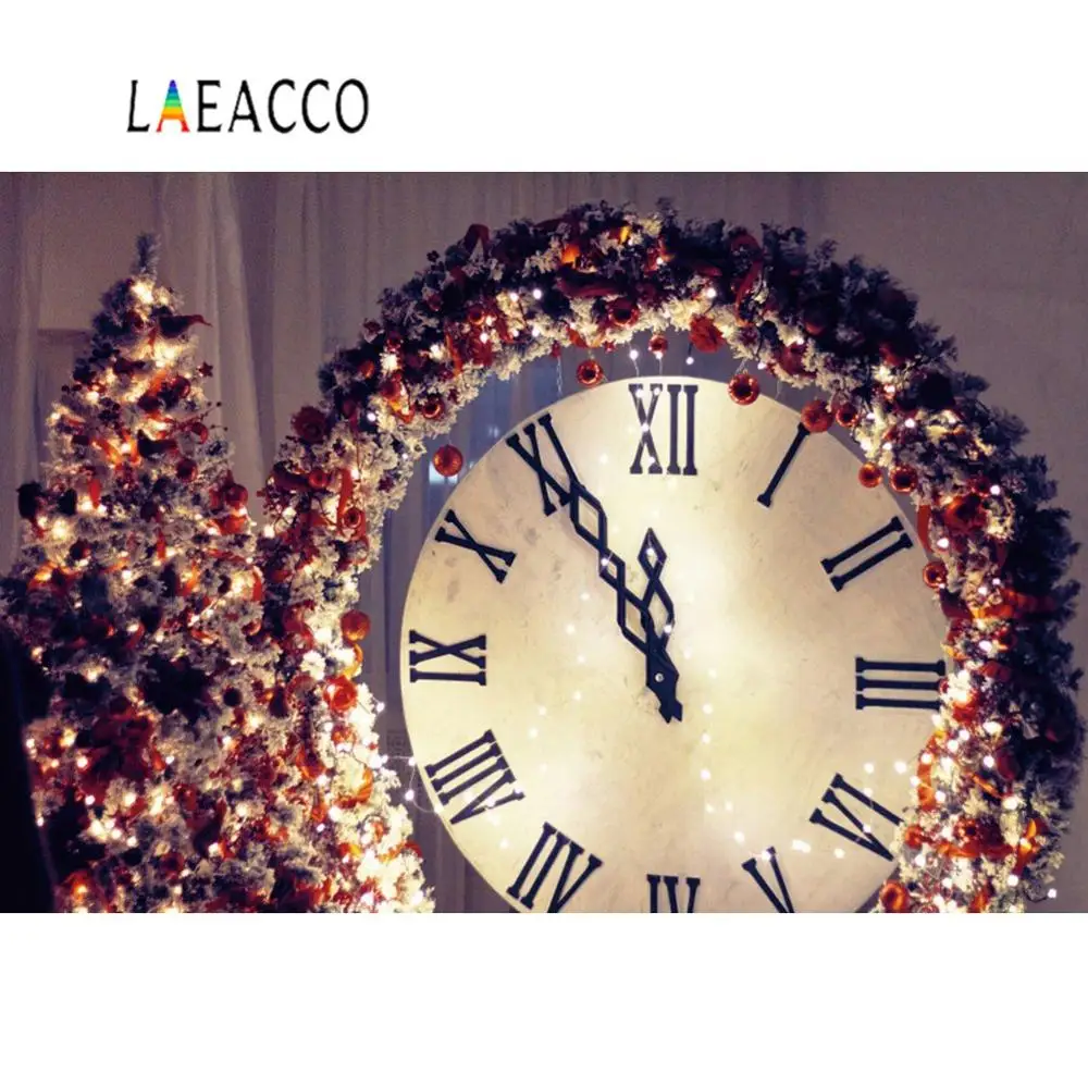 

Laeacco Merry Christmas Festivals Digital Clock Flower Wreath Tree Party Baby Photo Background Photography Backdrop Photocall