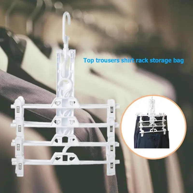 

Plastic White Foldable Drying Rack Telescopic Pants Shirt Hanger Multi-layer Cabinet Socks Clip Home Storage Supplies