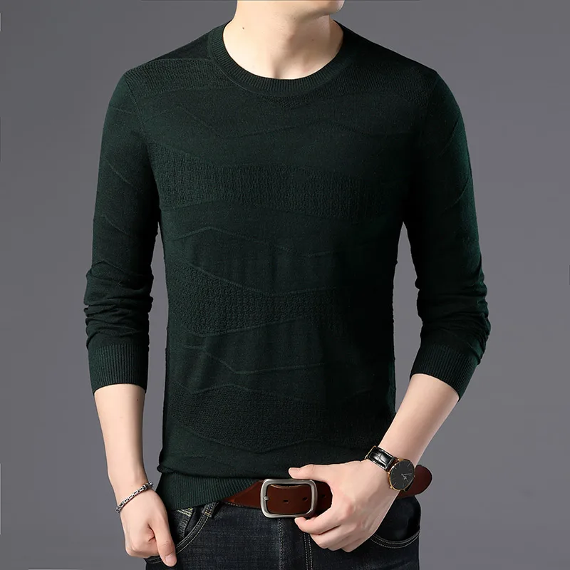Модный брендовый свитер для мужчин пуловер Slim Fit однотонные цветные Джемперы Вязание узоры Осень корейский стиль Повседневное мужская одежда - Цвет: Армейский зеленый