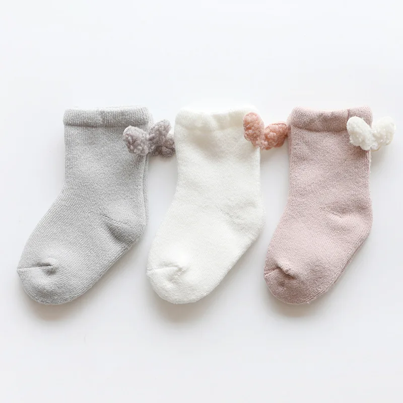 3 пары носков на осень и зиму, теплые носки, новая модная хлопчатобумажная одежда унисекс с длинными рукавами для новорожденных и малышей, свежий Карамельный цвет детские Нескользящие носки - Цвет: Wing