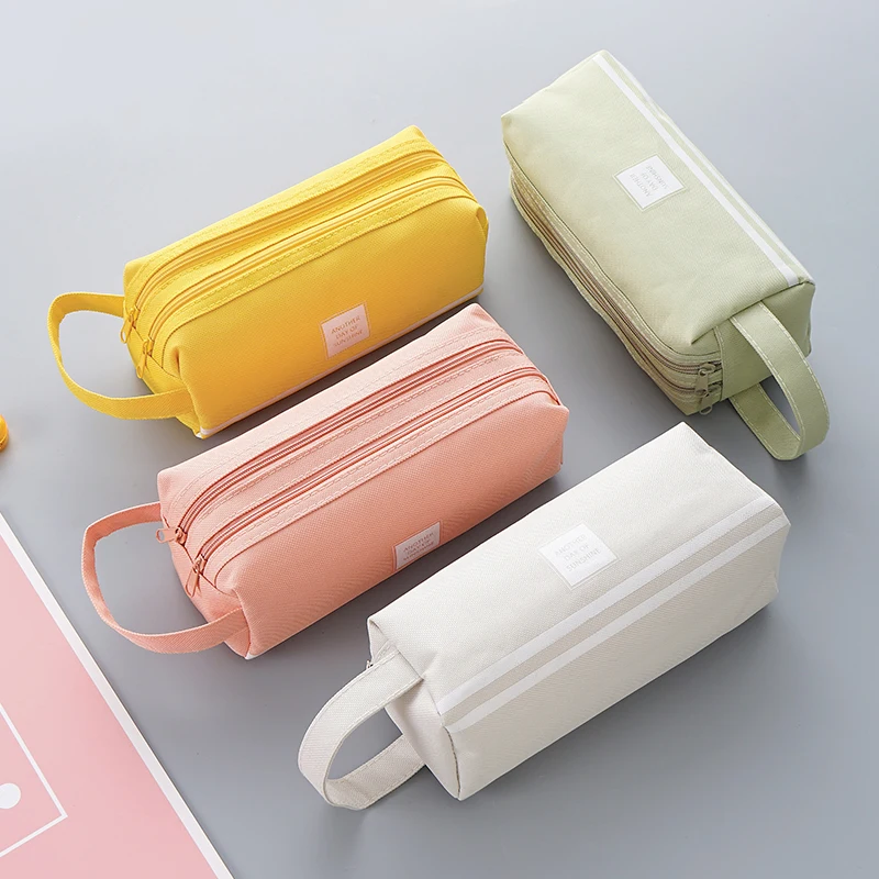 

Pink large capacity pencil case canva simple student cute rabbit pencil stationery box school supply stationery storage bag new