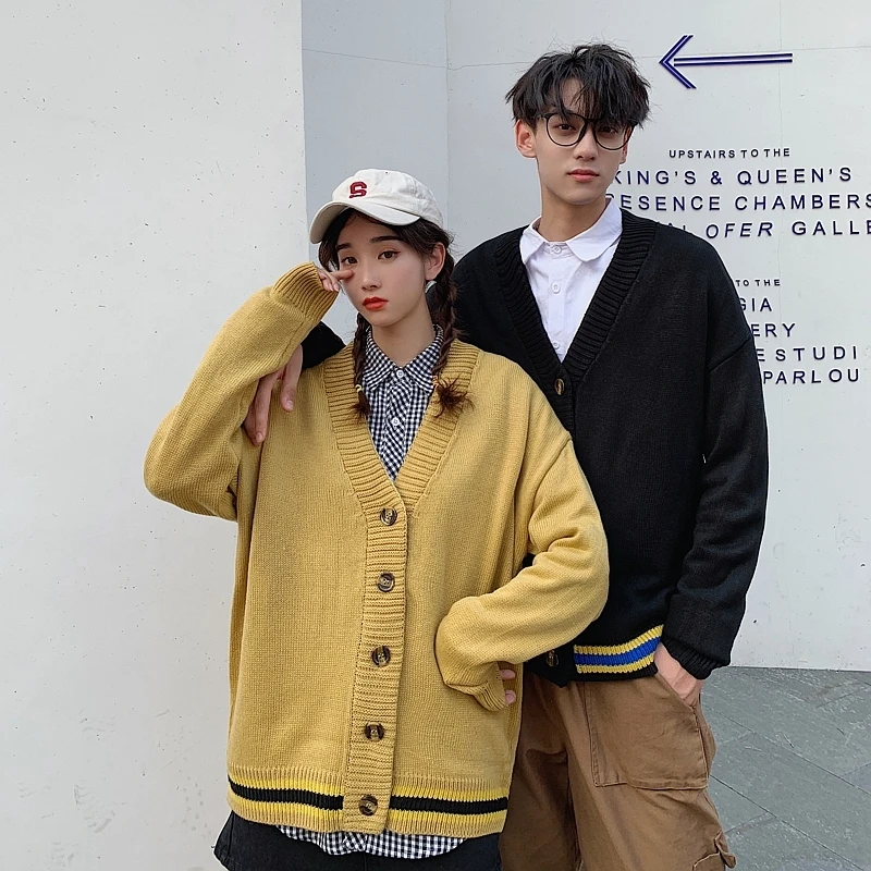 Autumn Cardigan Men Fashion Solid Color Casual Knit Sweater Jacket Man Streetwear Wild Loose Sweater Coat Male Clothes M-2XL
