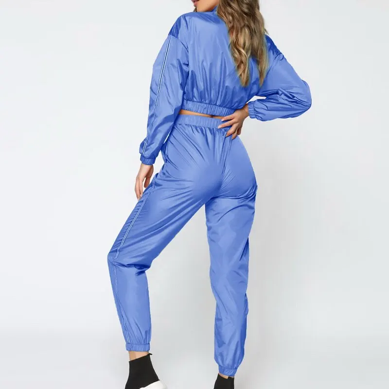 SFIT Женский комплект из 2 предметов, укороченный жакет и джоггеры, спортивные костюмы, Повседневная Толстовка, спортивный костюм со спортивными брюками, одноцветные спортивные костюмы на молнии