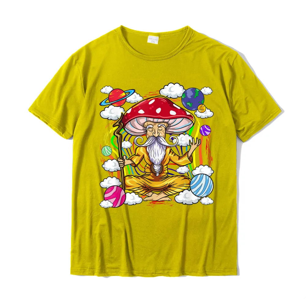 Customized Short Sleeve Tees Mother Day O Neck Pure Cotton Man T-shirts Slim Fit Customized T Shirt Funny Wholesale Funny Magic Mushroom Shroom Wizard Trippy LSD Acid Trip T-Shirt__20055 yellow