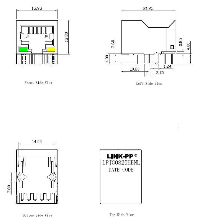 HR911105A RJ45 Socket 1000Base-T WiFi Network Connector Original Gigabit  Ethernet Network Port Transformer With LED - AliExpress