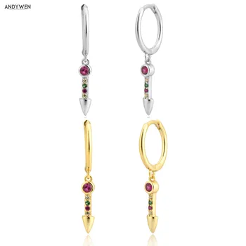 

ANDYWEN 925 Sterling Silver Gold Colorful Rainbow CZ love Drop Earring Women Fashion Luxury Jewelry For European Piercing